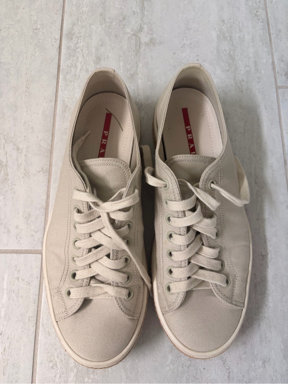 Prada Men’s Cream Canvas Low-Top Sneakers